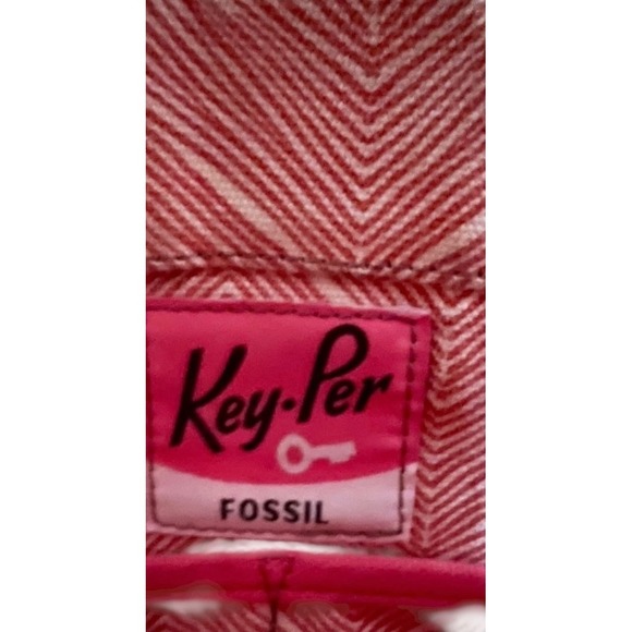 Fossil Key Per Orange Canvas Crossbody Bag Floral Trim Adjustable Strap - Picture 7 of 7